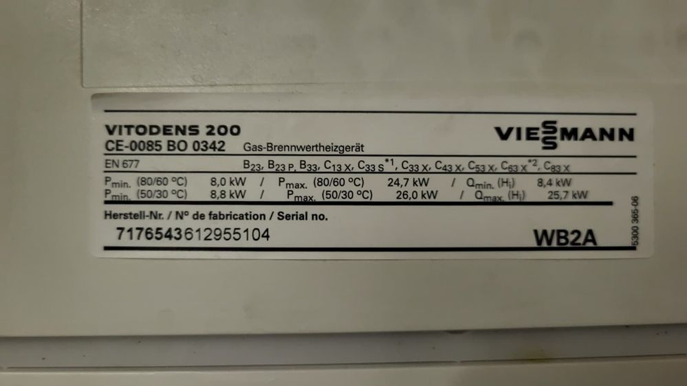 VITODENS 200 WBA Typenschild