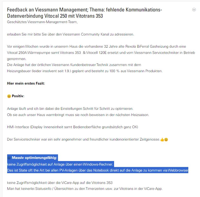 Beitrag in Viessmann Community; Feedback an Management.JPG